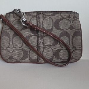 Coach Tan and Brown Signature Wristlet